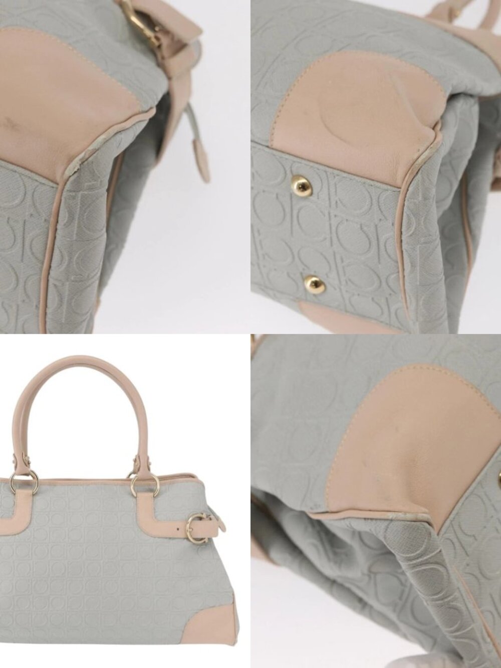 Salvatore Ferragamo Gancini Tote Bag Leather Gray Gold Auth BA8969 - Picture 13 of 14